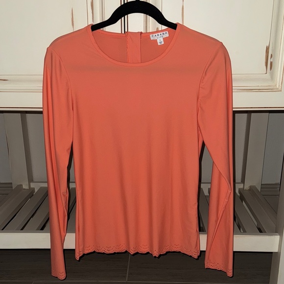 Cabana Life Coral Orange Long Sleeve Top with zipper in back - Picture 2 of 4